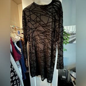 Sheer party dress. Black with velvet accent